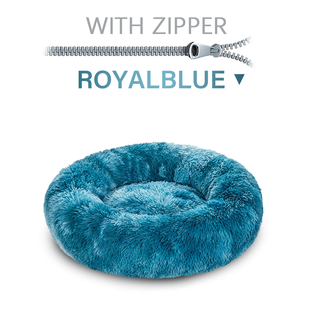 Fluffy Donut Dog Bed  Warm Soft Long Plush Pet Cushion Dog House Cat  Bed Washable Pet Sofa Mat Calming Samll Large Dog Beds