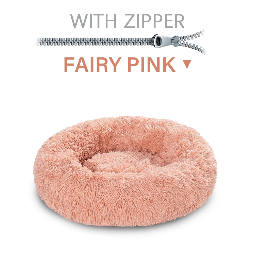 Fluffy Donut Dog Bed  Warm Soft Long Plush Pet Cushion Dog House Cat  Bed Washable Pet Sofa Mat Calming Samll Large Dog Beds