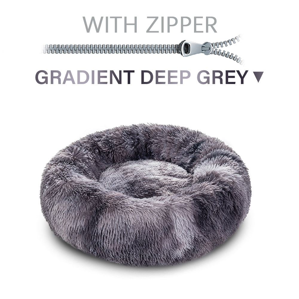 Fluffy Donut Dog Bed  Warm Soft Long Plush Pet Cushion Dog House Cat  Bed Washable Pet Sofa Mat Calming Samll Large Dog Beds