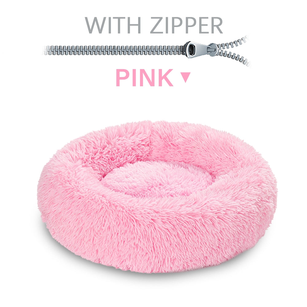 Fluffy Donut Dog Bed  Warm Soft Long Plush Pet Cushion Dog House Cat  Bed Washable Pet Sofa Mat Calming Samll Large Dog Beds