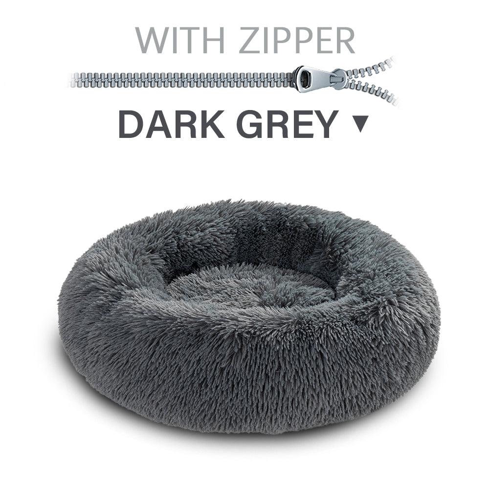 Fluffy Donut Dog Bed  Warm Soft Long Plush Pet Cushion Dog House Cat  Bed Washable Pet Sofa Mat Calming Samll Large Dog Beds