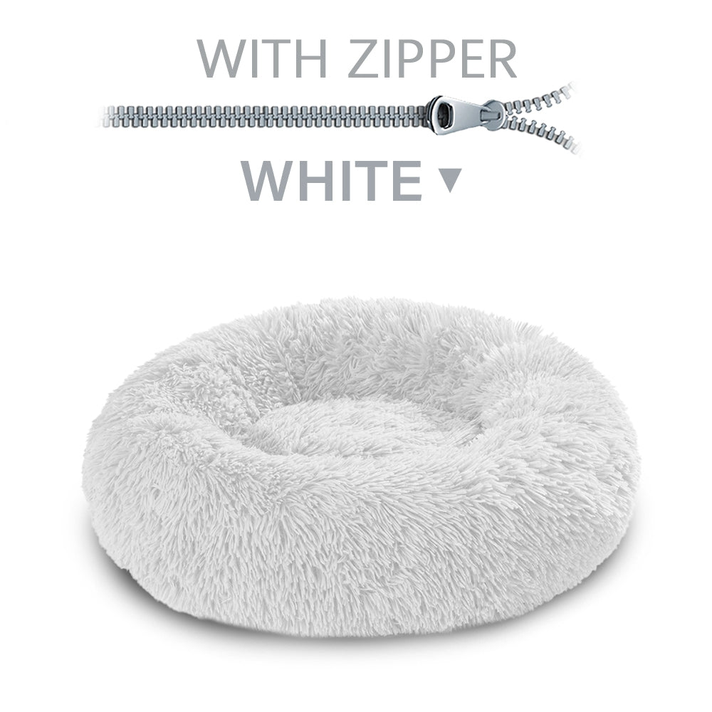 Fluffy Donut Dog Bed  Warm Soft Long Plush Pet Cushion Dog House Cat  Bed Washable Pet Sofa Mat Calming Samll Large Dog Beds