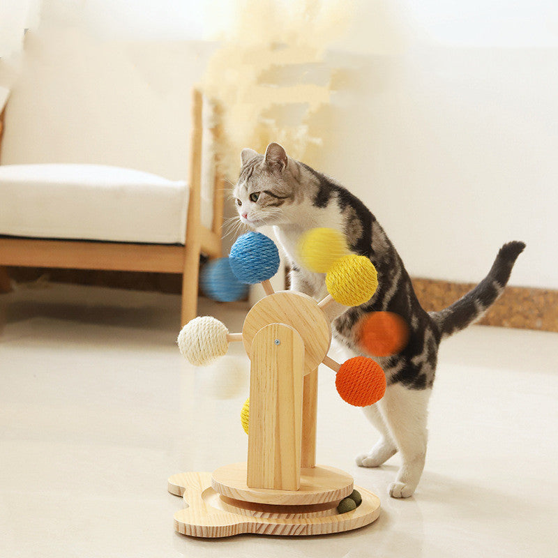 Solid Wood Rotary Table Cat Scratch Board Sisal Hemp