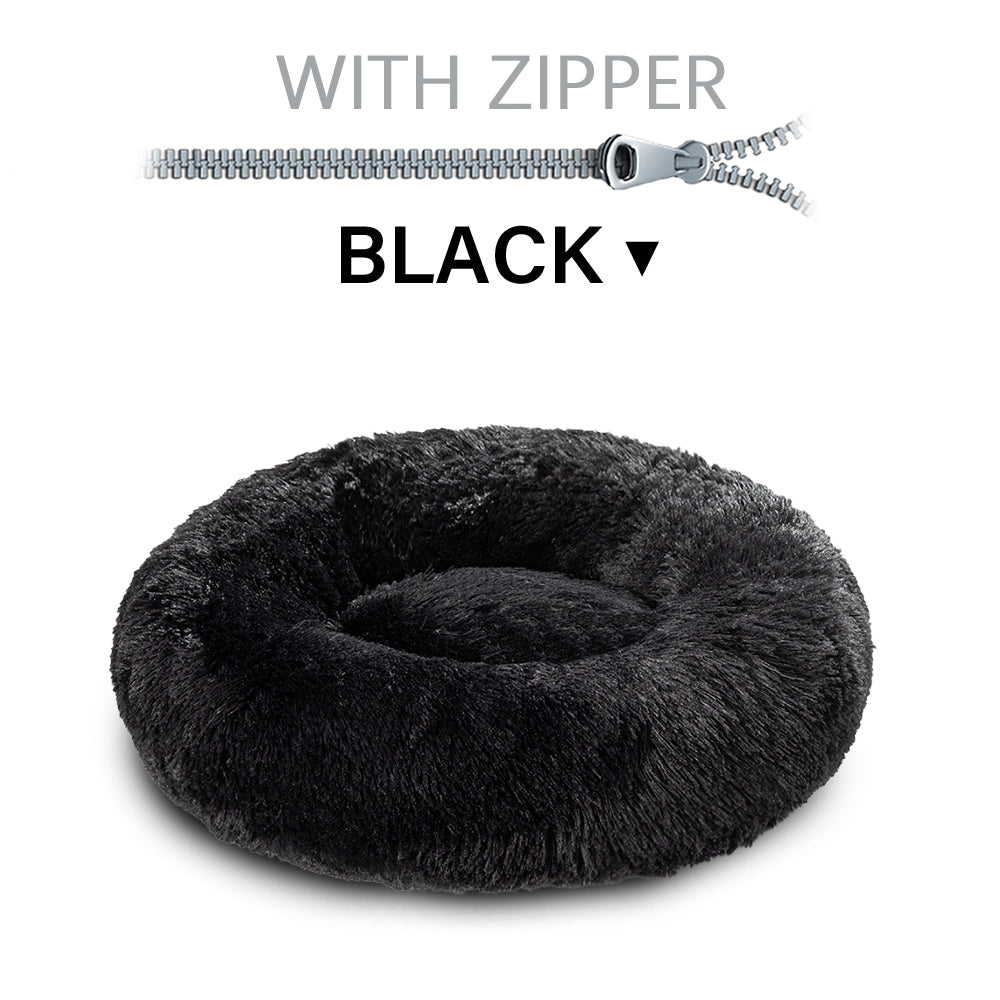 Fluffy Donut Dog Bed  Warm Soft Long Plush Pet Cushion Dog House Cat  Bed Washable Pet Sofa Mat Calming Samll Large Dog Beds