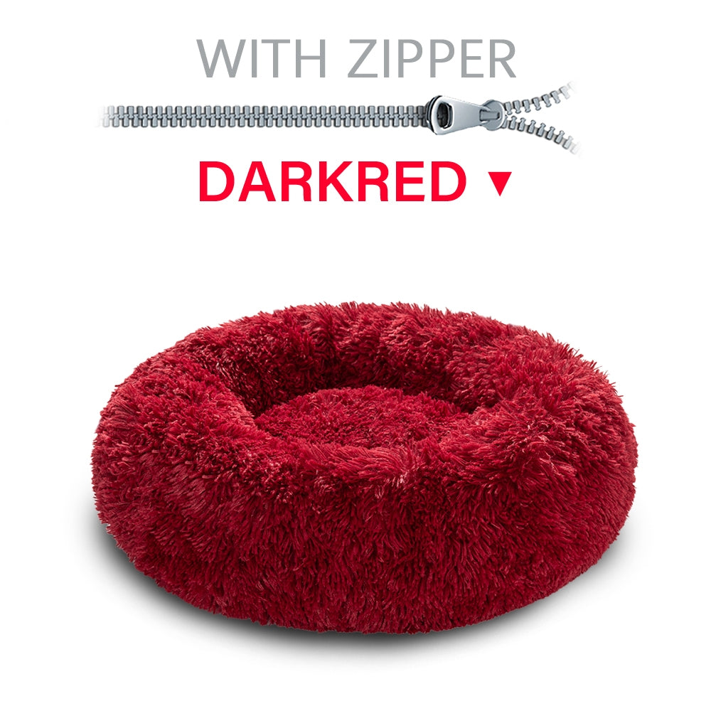 Fluffy Donut Dog Bed  Warm Soft Long Plush Pet Cushion Dog House Cat  Bed Washable Pet Sofa Mat Calming Samll Large Dog Beds