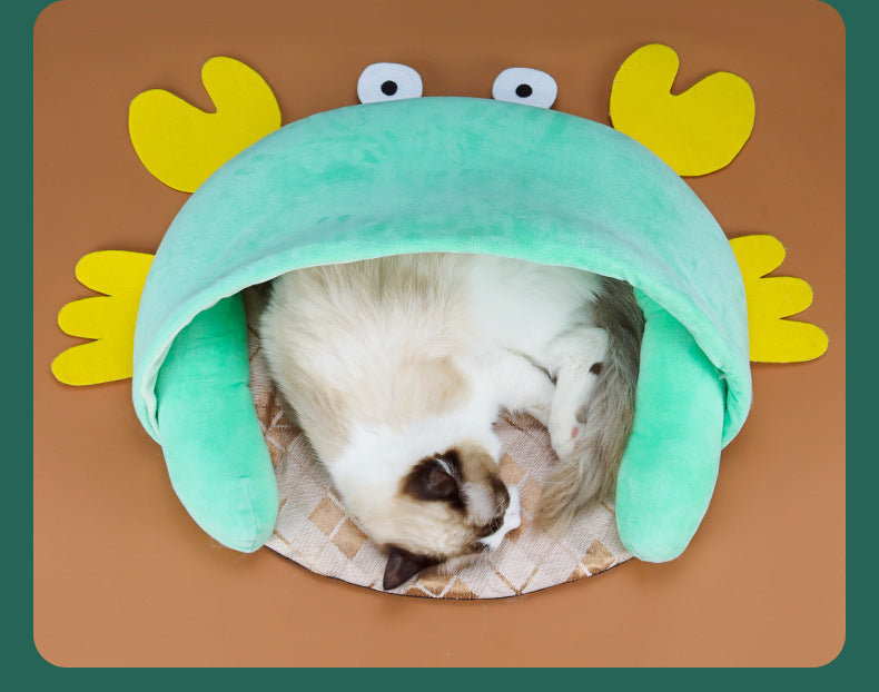 Cute Cat Nest Basket Plush Pet House Beds Summer Cooling Mat Puppy