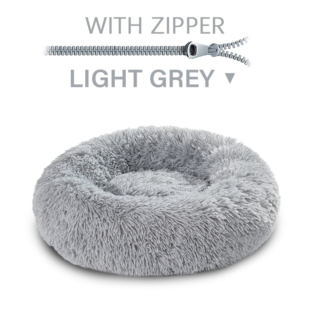 Fluffy Donut Dog Bed  Warm Soft Long Plush Pet Cushion Dog House Cat  Bed Washable Pet Sofa Mat Calming Samll Large Dog Beds