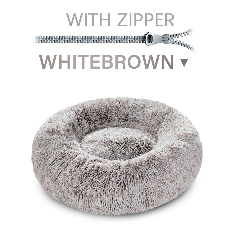 Fluffy Donut Dog Bed  Warm Soft Long Plush Pet Cushion Dog House Cat  Bed Washable Pet Sofa Mat Calming Samll Large Dog Beds