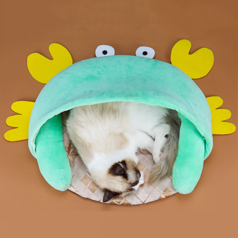 Cute Cat Nest Basket Plush Pet House Beds Summer Cooling Mat Puppy